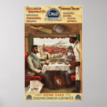 Pullman dining car on train poster