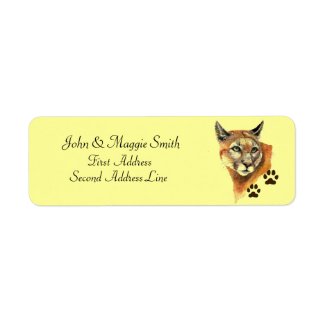 Puma, Mountain Lion, Cougar Tracks Address Label label