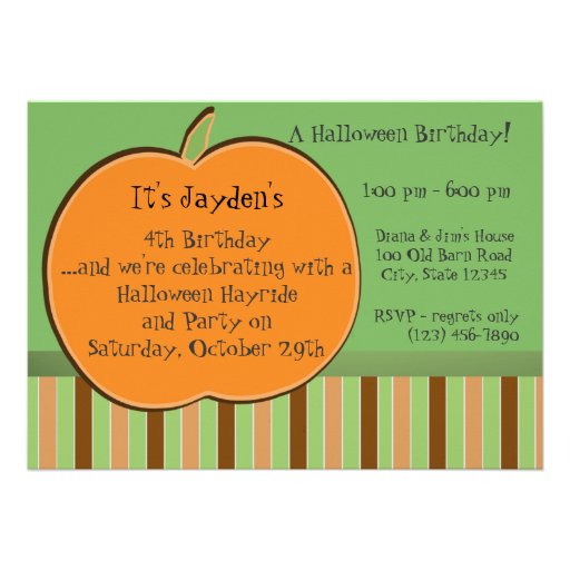 Pumkin and Stripes Personalized Invites