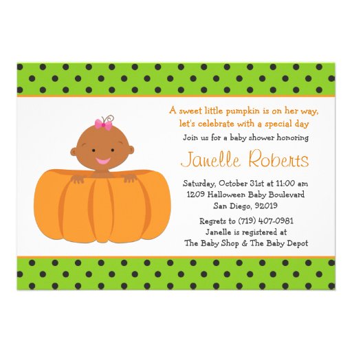 Pumpkin African American Baby Girl Shower Invite