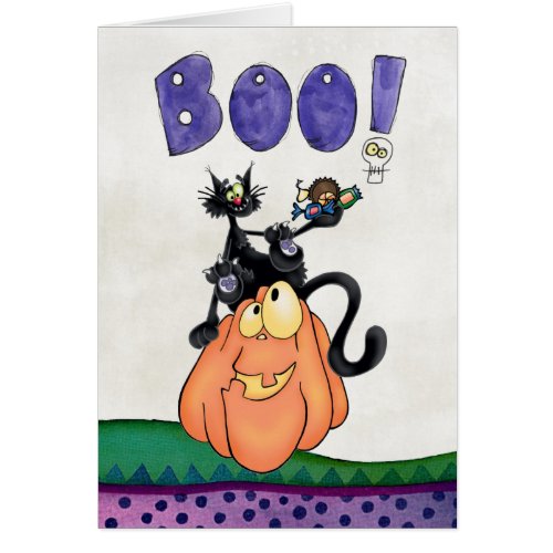 pumpkin and black cats say Boo card