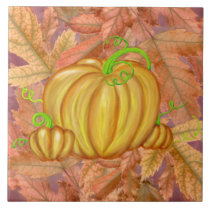 Pumpkin and Fall Leaves Tile