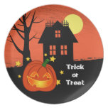 Pumpkin and haunted house plates