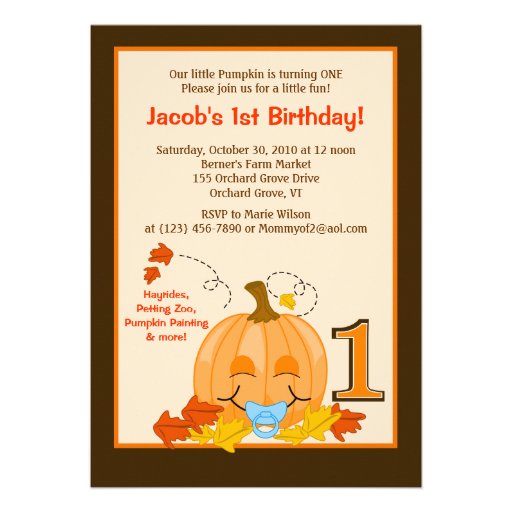 Pumpkin Baby's 1st Birthday Halloween 5x7 Invite
