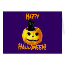 Pumpkin & Black Cat Vintage Halloween Card