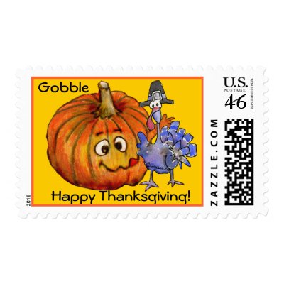Pumpkin Cartoon Turkey Postage Stamps