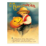 Pumpkin Carving Vintage Postcard