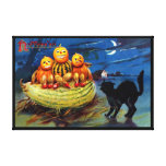 Pumpkin Characters and Black Cat Canvas Print