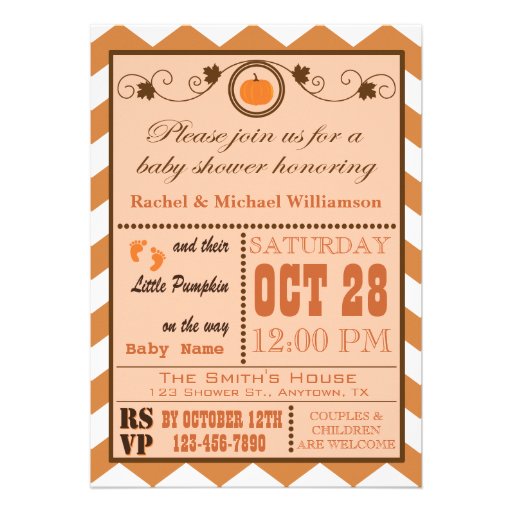 Pumpkin Chevron Pattern Baby Shower Invitation