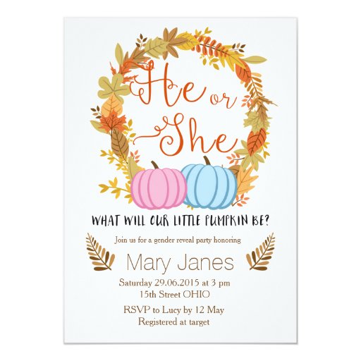 Pumpkin fall Gender Reveal invitation Zazzle