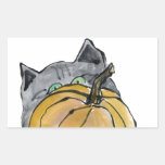 Pumpkin & Gray Kitten, Sumi-e Rectangle Sticker