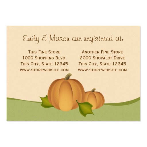 Pumpkin Harvest Shower Registry Business Card Templates (front side)