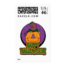 Pumpkin In Funny Hat Halloween Stamps