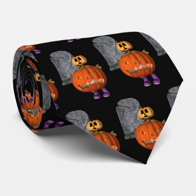 Pumpkin Man Tombstone Halloween Funny Neck Tie by SmilinEyesTreasures