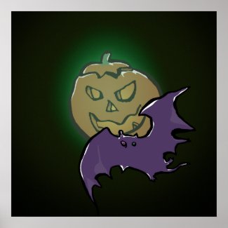 pumpkin moon and bat poster