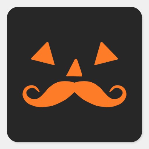 Pumpkin Moustache Square Sticker Zazzle