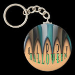 Pumpkin Orange Happy Halloween Striped Fangs Keychain