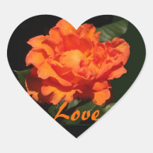 Pumpkin Orange Rose "Love! Flowers!" Heart Stickers