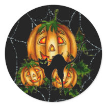 PUMPKIN PATCH & SPIDERWEB by SHARON SHARPE Round Sticker