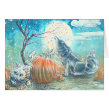 Pumpkin Patch Wolves Greeting Card