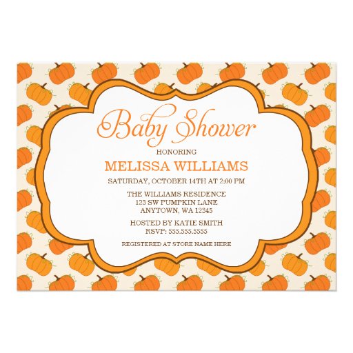 Pumpkin Pattern Frame Baby Shower Invitations