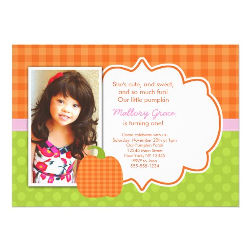 Pumpkin Pink birthday invitation - great for first (front side)