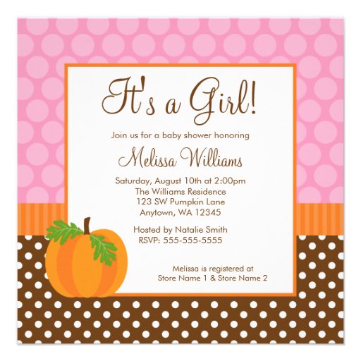 Pumpkin Polka Dot Fall Girl Baby Shower Invitation