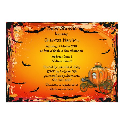 Pumpkin Princess Halloween Girl Baby Shower Personalized Announcement