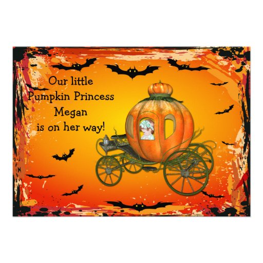 Pumpkin Princess Halloween Girl Baby Shower Personalized Announcement (front side)