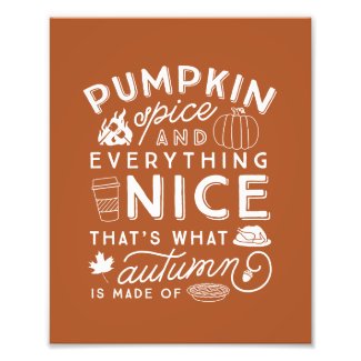 Pumpkin Spice Typographic Autumn Art Print Photo Print