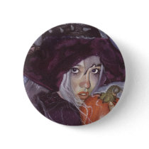 pumpkin witch pinback button