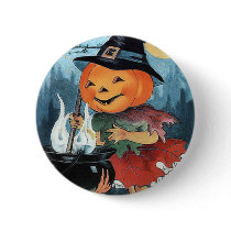 Pumpkin Witch Vintage Halloween Button