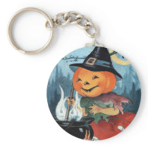Pumpkin Witch Vintage Halloween Keychain