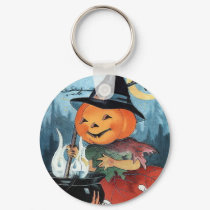 Pumpkin Witch Vintage Halloween Keychain