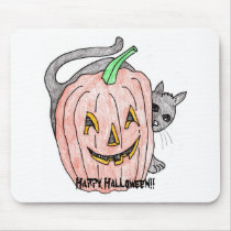 pumpkin with black cat(mouse pad) mousepads