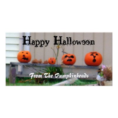 Pumpkinhead Family Rustic Charm Halloween Photo Card Template by time2see