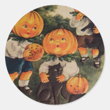 Pumpkinheads (Vintage Halloween Card) Round Stickers