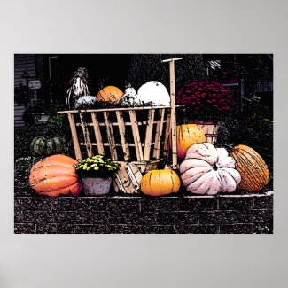 Pumpkins and Mum Autumn Picture Poster