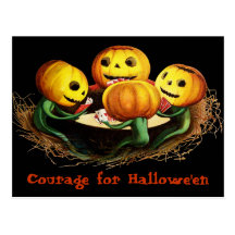 Pumpkins at Cards Vintage Halloween Postcard