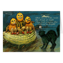 Pumpkins & Black Cat Vintage Halloween Card