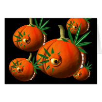 Pumpkins chew on cannabis leaves greeting card