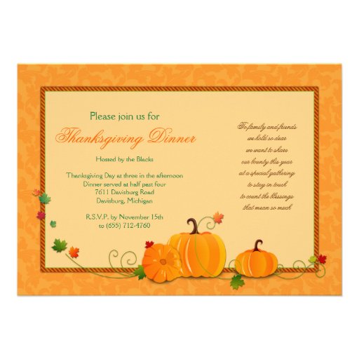 Pumpkins Thanksgiving Dinner Party Invitation (front side)