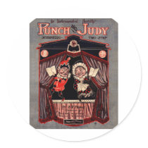 Punch and Judy Puppets Illustration Art stickers by PaperTimeMachine Punch and Judy Puppets Illustration Art stickers