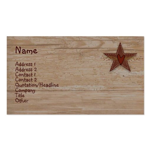 Punched Tin Star Business Card (front side)