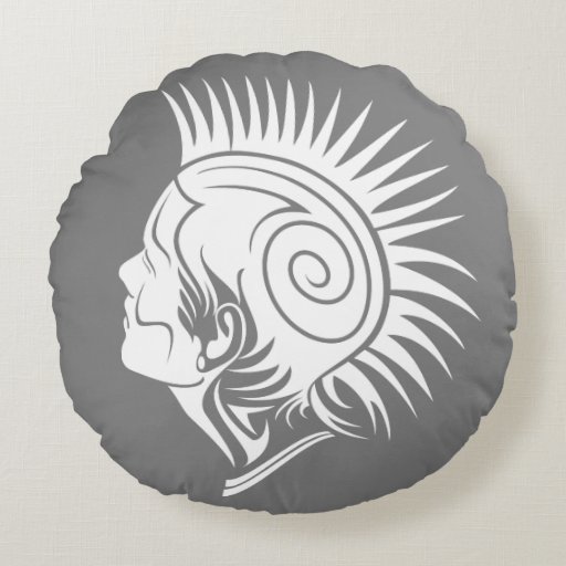 PUNK (BLACK AND WHITE) Round Throw Pillow Round Pillow Zazzle