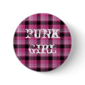Punk Girl Black Pink Plaid Button by carterboylston Punk Girl Black Pink Plaid Button