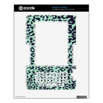 punk mint green and black cheetah pattern kindle skins