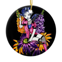 punk, pixie, fairy, flowers, faery, faerie, fae, fantasy, art, wings, pink, purple, orange, flora, plants, Ornament with custom graphic design