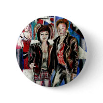 punk rock music print , with popart by T J Conway Pinback Buttons