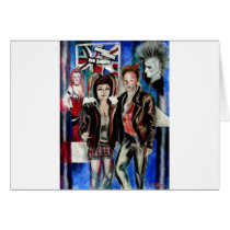 punk rock music print , with popart by T J Conway Greeting Card